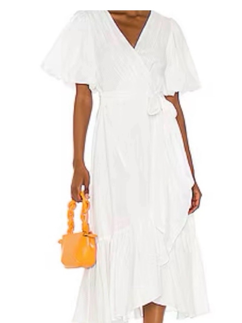 MINKPINK White Wrap Midi Dress with Flutter Sleeves